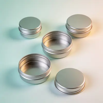 Typical metal jar for private label cosmetics, (representative image)
